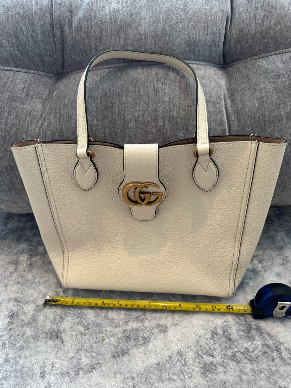 Gucci Cream Leather Tote with Gold Double G Accent